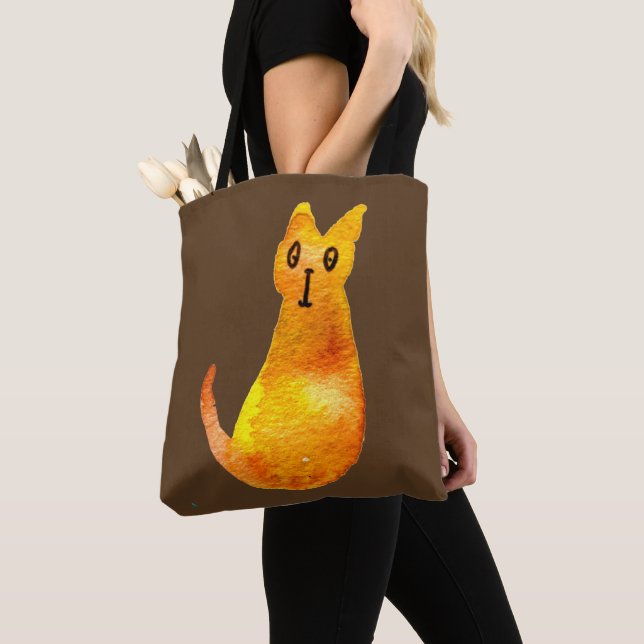 Ginger cat cute watercolor illustration art tote bag (Close Up)