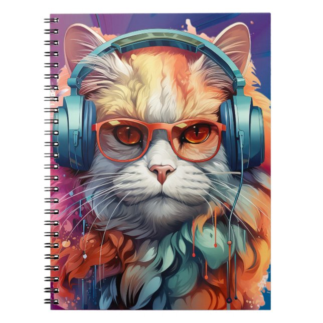 Ginger cat headphones  notebook (Front)