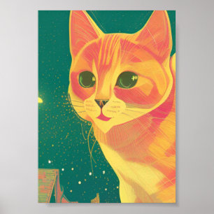 Ginger cat illustration perspective art kitty poster