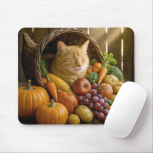 Ginger Cat In a Harvest Cornucopia Mouse Pad