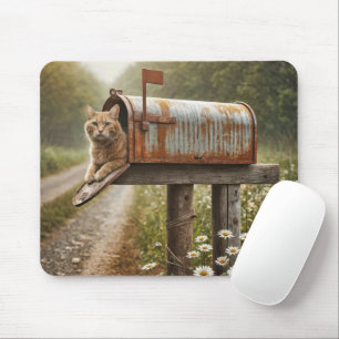 Ginger Cat In a Rusty Mailbox Mouse Pad
