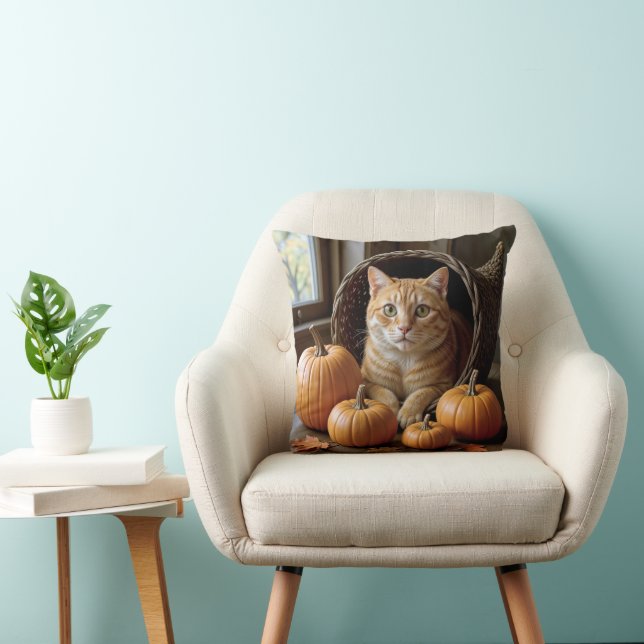 Ginger Cat In a Thanksgiving Cornucopia  Cushion (Chair)