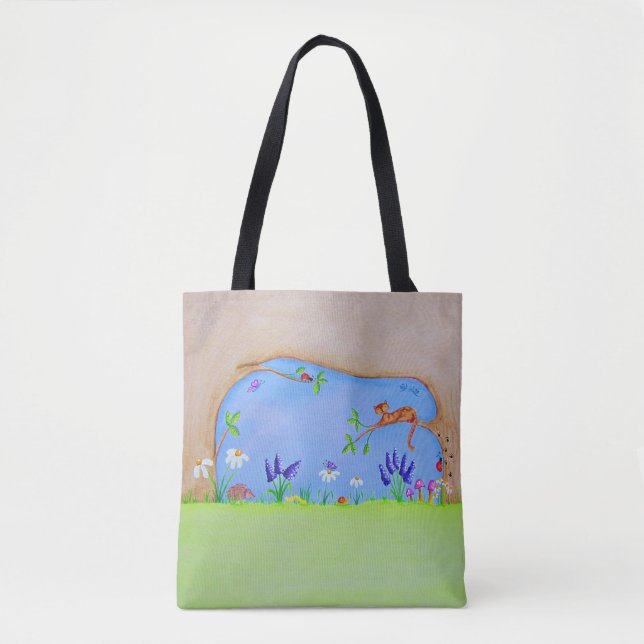 Ginger Cat in a Tree Watercolour Tote Bag (Front)