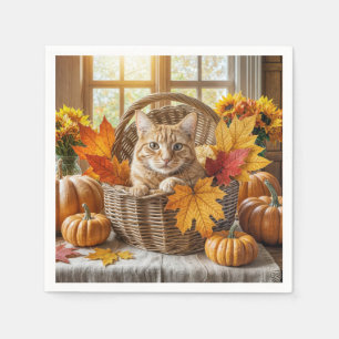 Ginger Cat in Autumn Basket Napkin