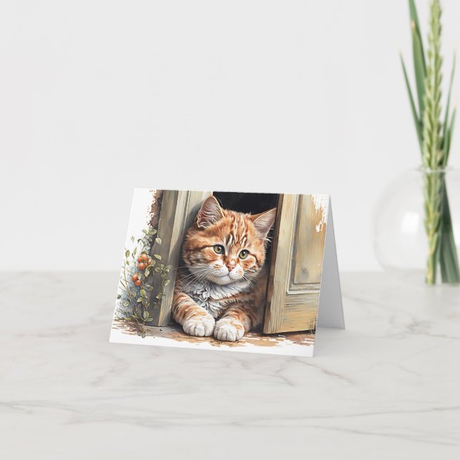  Ginger Cat In Doorway Blank Note Note Card (Front)