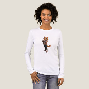 Ginger Cat in Leather Jacket White Long Sleeve T-S Tri-Blend Shirt