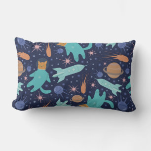 Ginger cat in space galaxy adventure lumbar cushion