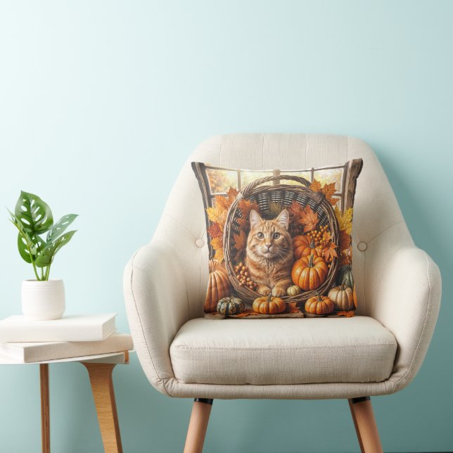 Ginger Cat in Thanksgiving Cornucopia Cushion (Chair)