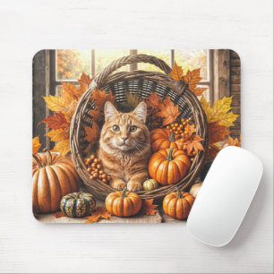 Ginger Cat in Thanksgiving Cornucopia Mouse Pad