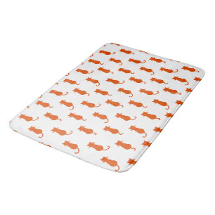 Ginger Cat Isolated on White Polka Dot Pattern Bath Mat