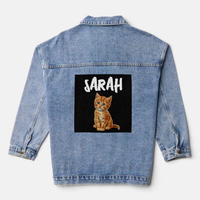GINGER CAT KITTEN PERSONALIZED Denim Jean Jacket (Back)