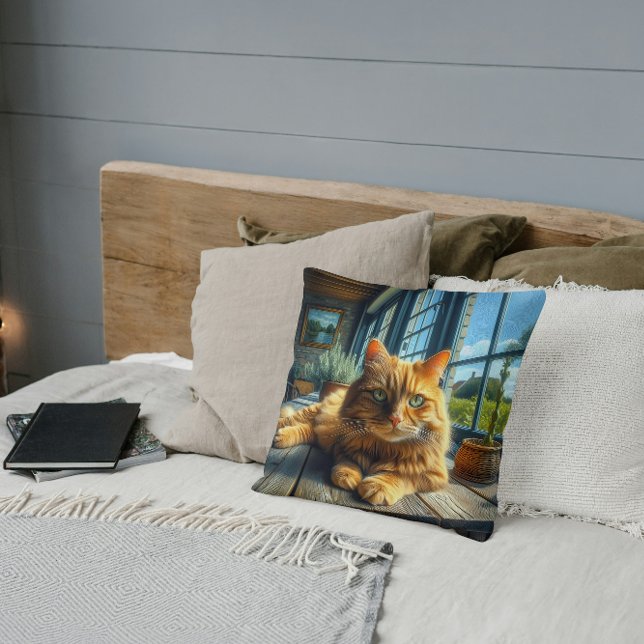 Ginger Cat Lounging on a Table By a Window Cushion (Creator Uploaded)