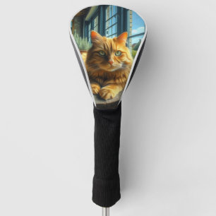 Ginger Cat Lounging on a Table By a Window Golf Head Cover
