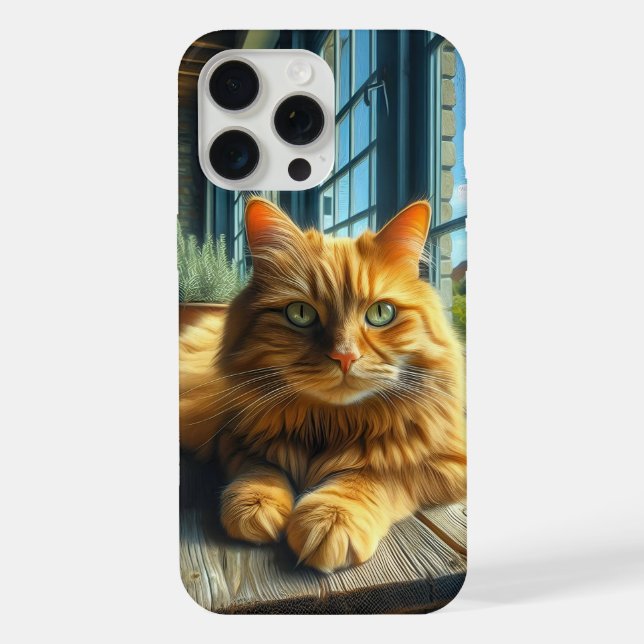 Ginger Cat Lounging on a Table By a Window iPhone Case (Back)
