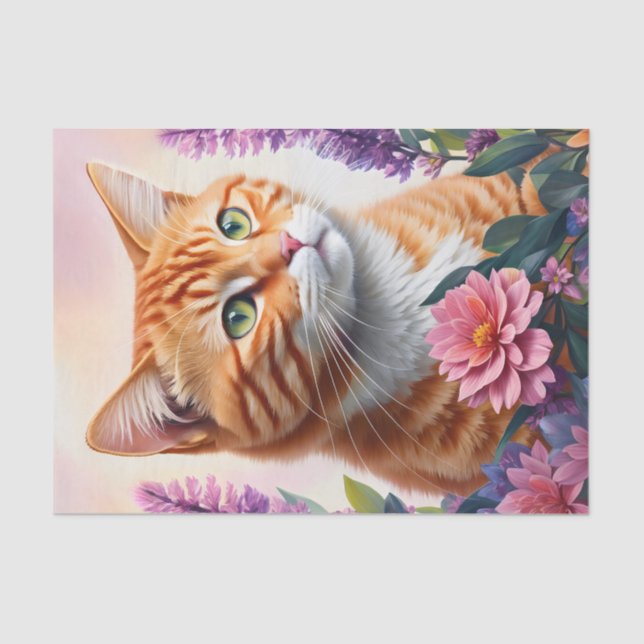 Ginger Cat Multicolor Floral Art Tissue Paper (Front)