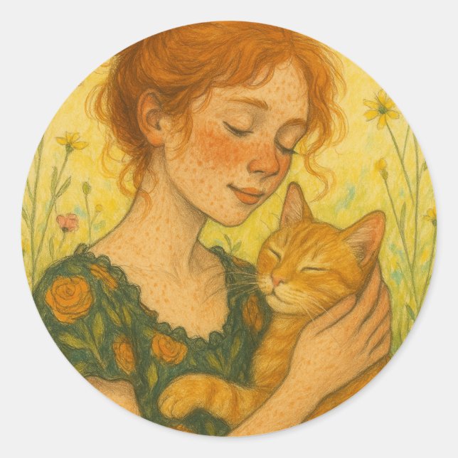 Ginger Cat Mum Orange Tabby Cats                   Classic Round Sticker (Front)