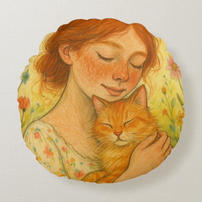 Ginger Cat Mum Orange Tabby Cats                   Round Cushion (Front)