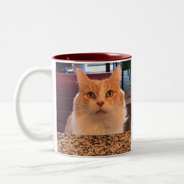 Ginger Cat Ordering Gingerbread Latte Please! Two-Tone Coffee Mug (Left)