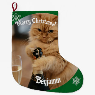 Ginger Cat Photo Names Customize Personalized Large Christmas Stocking