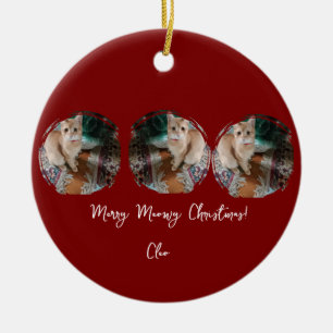 Ginger cat, Photo Text Customize ,Meowy Christmas, Ceramic Tree Decoration