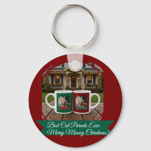 Ginger cat, Photo Text Customize ,Meowy Christmas, Key Ring