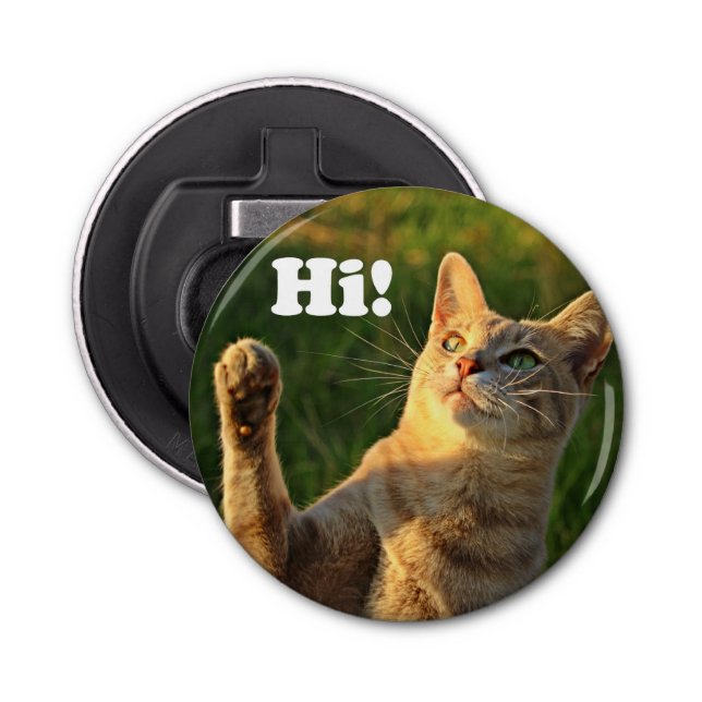 Ginger Cat Saying Hi! Bottle Opener (Front)