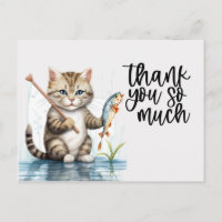 Ginger Cat Thank you card cat is fishing 