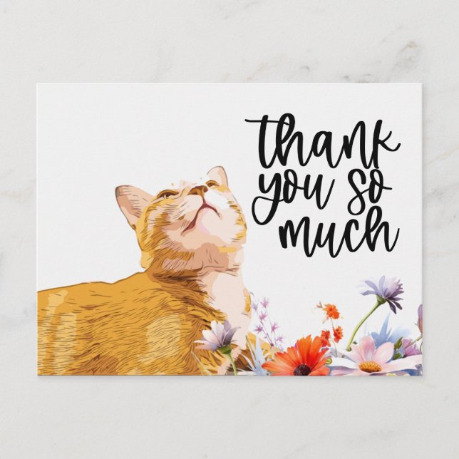Ginger Cat Thank you card cat is looking up (Front)