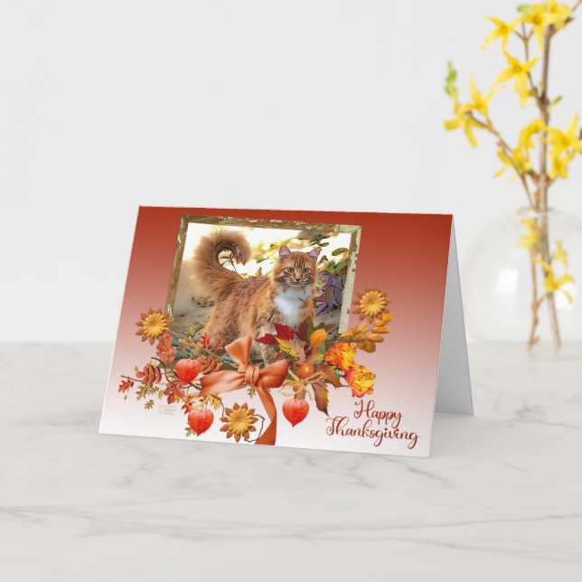 Ginger Cat Thanksgiving Card (Yellow Flower)