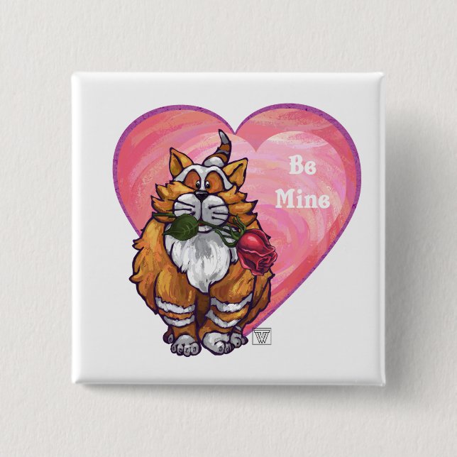 Ginger Cat Valentine's Day 15 Cm Square Badge (Front)