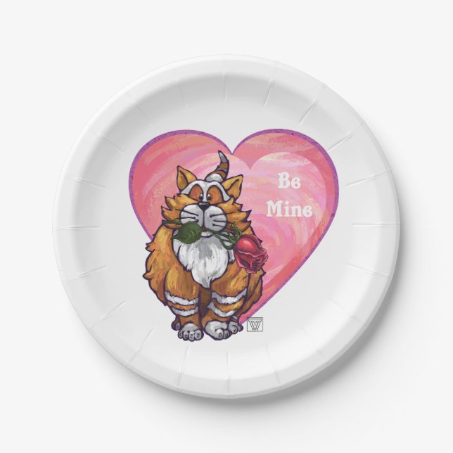 Ginger Cat Valentine's Day Paper Plate (Front)