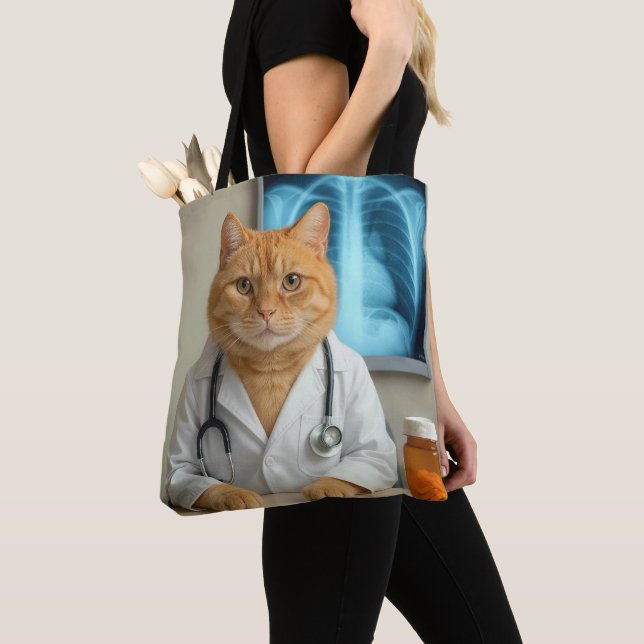 Ginger Cat Wearing a Doctor Lab Coat Tote Bag (Close Up)