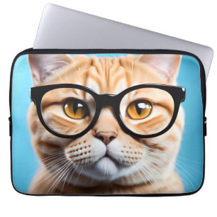 Ginger Cat Wearing Glasses Laptop Sleeve