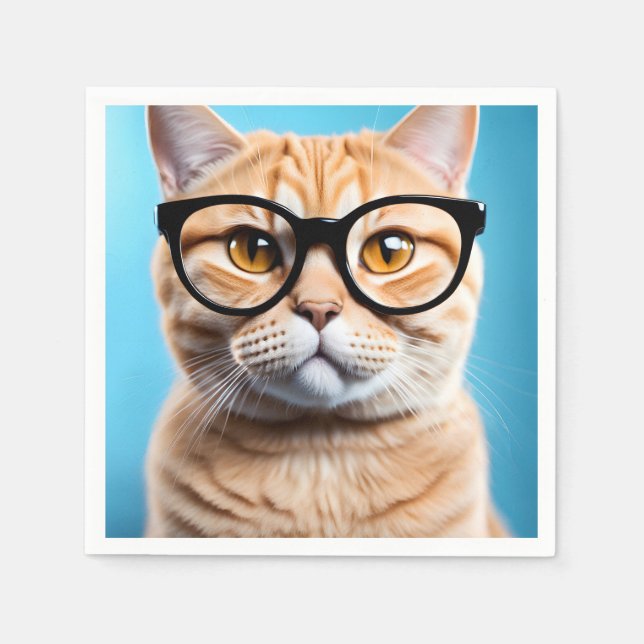 Ginger Cat Wearing Glasses Napkin (Front)