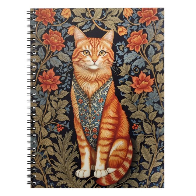 Ginger Cat William Morris Inspired Floral Notebook (Front)