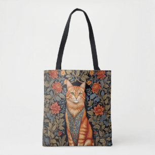 Ginger Cat William Morris Inspired Floral Tote Bag