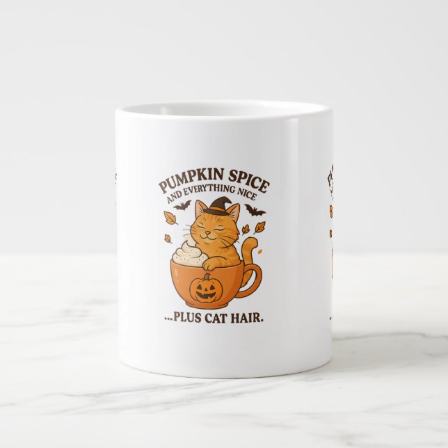 Ginger Cat Witch – Cute Halloween Design with Pump Large Coffee Mug (Front)