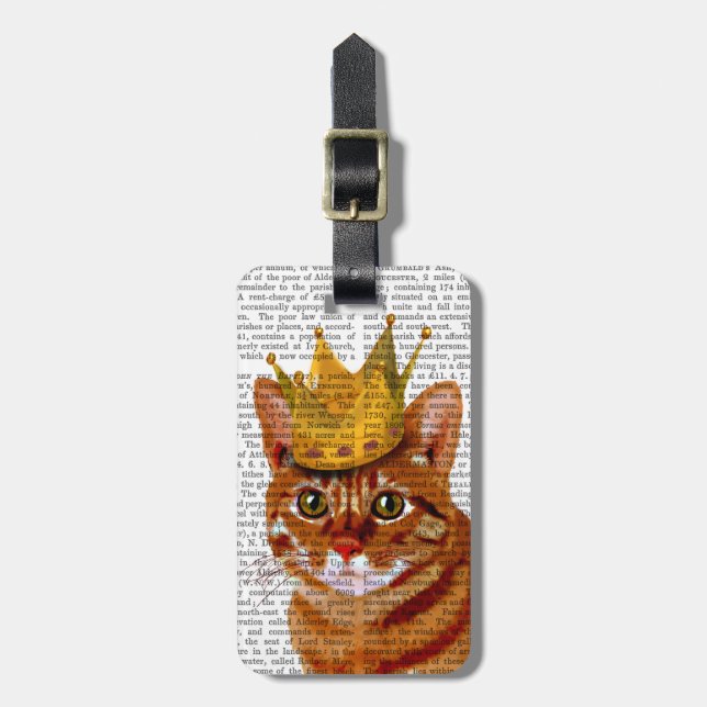 Ginger Cat with Crown Portrai Luggage Tag (Front Vertical)