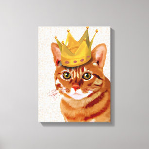 Ginger Cat with Crown Portrait Canvas Print
