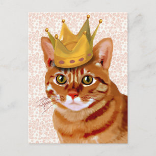 Ginger Cat with Crown Portrait Postcard