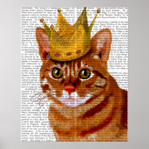 Ginger Cat with Crown Portrait Poster