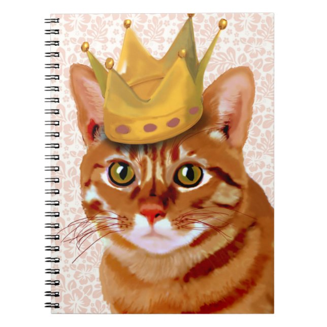 Ginger Cat with Crown Portrait Spiral Notebook (Front)