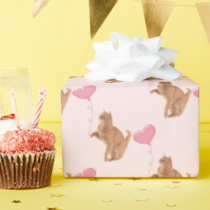 Ginger Cat With Pink Balloon Wrapping Paper