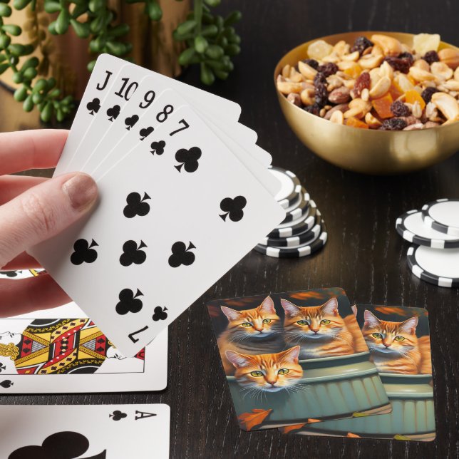 Ginger Cats In A Plant Holder, Deck Of Cards (In Situ)