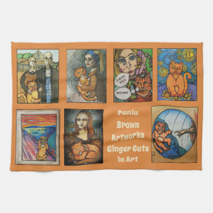 Ginger Cats in Art Tea Towel