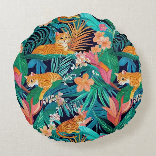 Ginger Cats in the Jungle Round Cushion (Back)