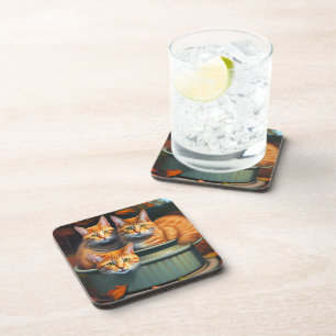 Ginger Cats Pot Plants, Six Hard Plastic Coasters