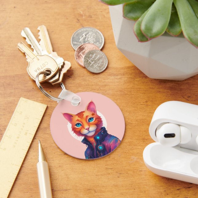 Ginger Cyberpunk Cat,  Key Ring (Desk)