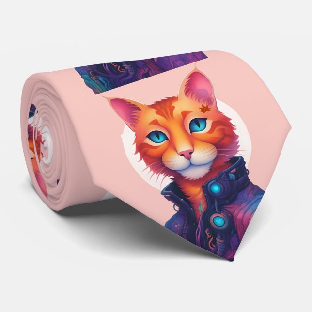 Ginger Cyberpunk Cat,  Tie (Rolled)