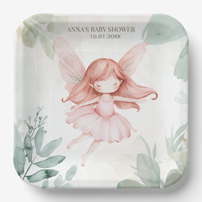 Ginger Fairy Girl Baby Shower Paper Plate (Front)